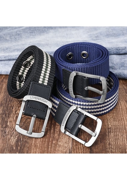 Gençlik Öğrenci Tuval Moda Çizgili Erkek Kemer Erkek Kot Kemer Rahat Dekoratif Paslanmaz Çelik Kemer (Yurt Dışından) fiyatları