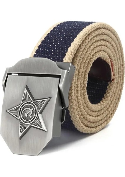 Bokadiao Menampwomen Kanvas Kemer Lüks Cccp 3D Beş Işınları Yıldız Metal Toka Kot Kemer Ordu Taktik Kemerler Erkek Askeri Kayış (Yurt Dışından) fırsatları