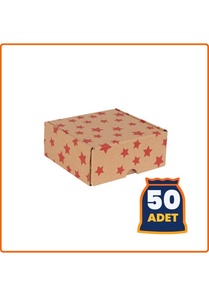 Hediye Kutusu Kırmızı Yıldız Baskılı Kendinden Kapaklı Kraft 18X18X8 cm - 50 Adet fiyatları