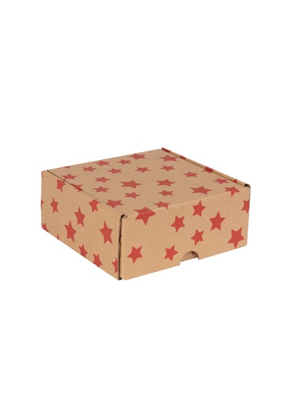 Hediye Kutusu Kırmızı Yıldız Baskılı Kendinden Kapaklı Kraft 18X18X8 cm - 50 Adet fırsatları