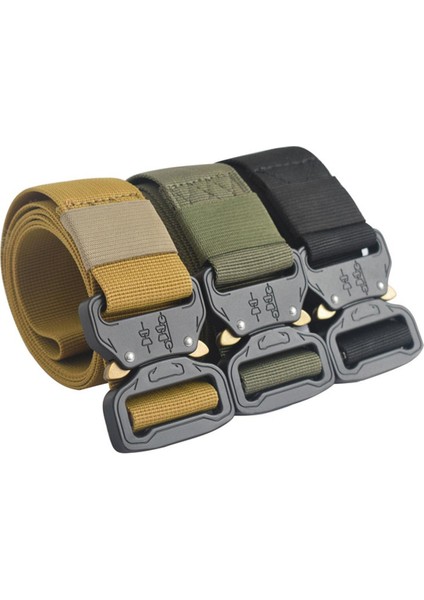 Ordu Kanvas Kemer Erkekler Taktik Tasarımcı Kemerleri Kot Pantolon Için Elastik Naylon 3.8 cm Geniş Kemer Siyah Metal Toka Bel Kemeri (Yurt Dışından)