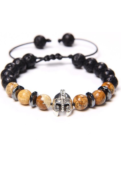 Doğal Taş Spartan Maske Charm Örgülü Bilezik Ayarlanabilir Halat Uzunluğu Kantaşı Resim Taş Boncuklu Cesur Erkekler Için Bilezikler (Yurt Dışından)