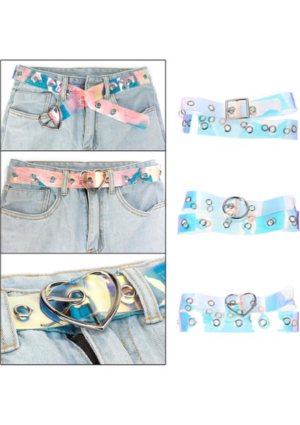 Moda Şeffaf Kadın Kemer Holografik Kemer Temizle Bel Kemeri Metal Pin Toka Lazer Bel Kemerleri Kadınlar Için Kemer (Yurt Dışından)