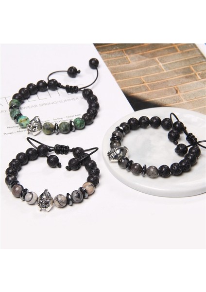 Doğal Taş Spartan Maske Charm Örgülü Bilezik Ayarlanabilir Halat Uzunluğu Kantaşı Resim Taş Boncuklu Cesur Erkekler Için Bilezikler (Yurt Dışından) fırsatları