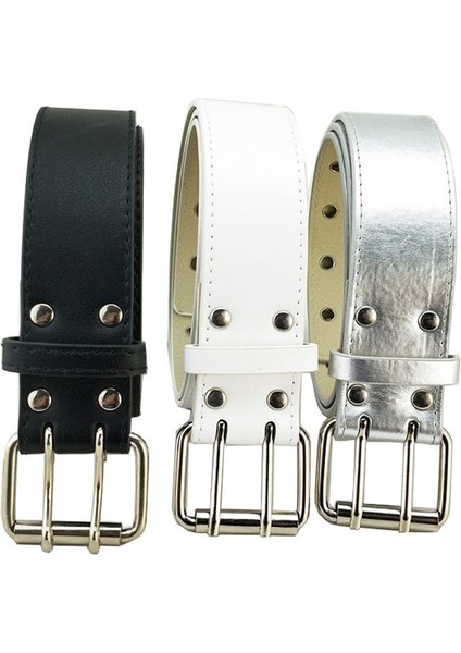 Pu Deri Ayarlanabilir Moda Çift Grommet Kemer Kaya Motosiklet Bel Kemeri Kot Kostüm Punk Siyah Beyaz Gümüş (Yurt Dışından) modelleri