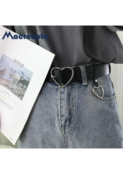 Moda Kadın Pu Deri Kemer Kalp Kadın Sevimli Siyah Harajuku Kemer Bayan Pantolon Parti Elbise Kalp Kemerler Kot (Yurt Dışından)