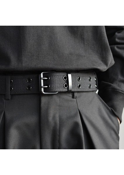 Ingiliz Tarzı Erkek Naylon Dokuma Kemer Delikli Erkek Bel Kemeri Takım Elbise Pantolon Kot Pantolon Alaşım Çift Pin Toka Kemer (Yurt Dışından)
