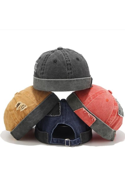 2021 Vintage Hip Hop Erkek Şapka Yıkanmış Pamuk Retro Kafatası Kap Ayarlanabilir Kenarsız Şapka Ev Sahibi Nefes Bere Şapka Denizci Kap (Yurt Dışından)