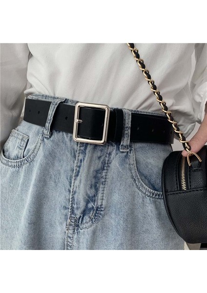 Pu Deri Kemer Kadınlar Için Kare Toka Pin Toka Kot Siyah Kemer Şık Lüks Marka Bayanlar Vintage Kayış Kadın Kemer (Yurt Dışından) fiyatları