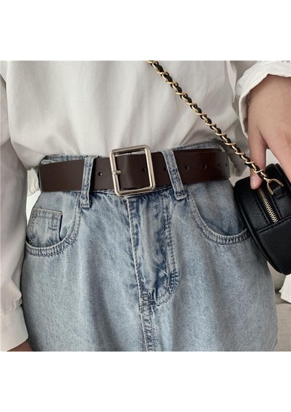 Pu Deri Kemer Kadınlar Için Kare Toka Pin Toka Kot Siyah Kemer Şık Lüks Marka Bayanlar Vintage Kayış Kadın Kemer (Yurt Dışından) modelleri