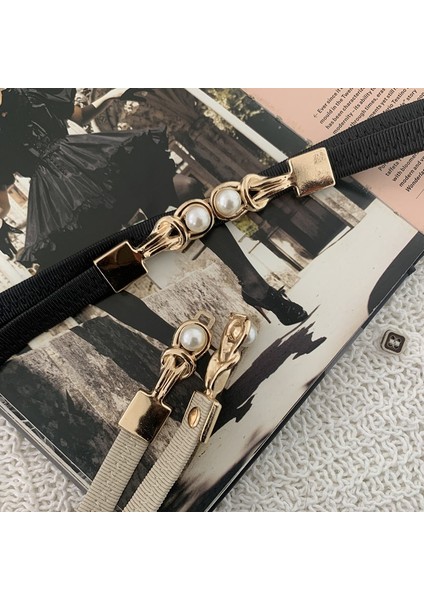 Kadın Ince Elastik Kemer Zarif Şık Inci Çift Tokalı Kemer Düz Renk Sadelik Tüm Maç Kemer Giyim Aksesuarları (Yurt Dışından) fiyatları