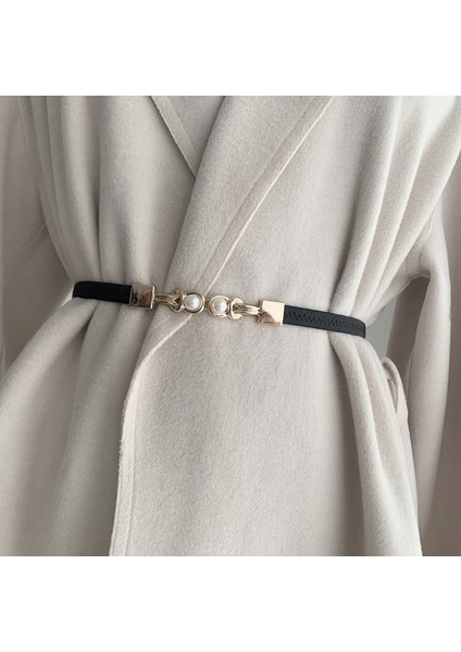 Kadın Ince Elastik Kemer Zarif Şık Inci Çift Tokalı Kemer Düz Renk Sadelik Tüm Maç Kemer Giyim Aksesuarları (Yurt Dışından) indirimleri