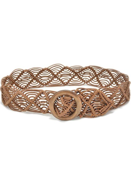 Vintage Geniş Bohemian Kemerler Kadınlar Için Yuvarlak Ahşap Toka Dokuma Örgülü Halat Kemer Kadın Rahat Tığ Boho Elbise Kemer (Yurt Dışından)