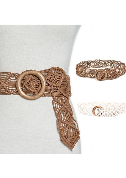 Vintage Geniş Bohemian Kemerler Kadınlar Için Yuvarlak Ahşap Toka Dokuma Örgülü Halat Kemer Kadın Rahat Tığ Boho Elbise Kemer (Yurt Dışından) modelleri