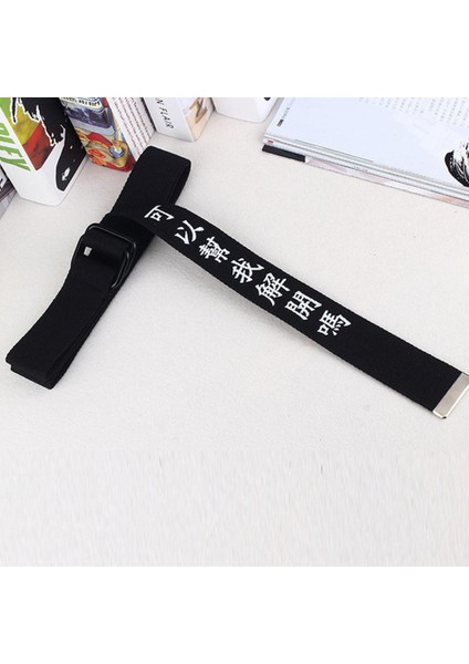 Erkekler Kemer Kanvas Öğrenci Harajuku Çince Karakterler Kişilik Metin Çift Toka Rahat Unisex Kanvas Çift Tokalı Kemer (Yurt Dışından)