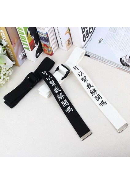 Erkekler Kemer Kanvas Öğrenci Harajuku Çince Karakterler Kişilik Metin Çift Toka Rahat Unisex Kanvas Çift Tokalı Kemer (Yurt Dışından) fiyatları