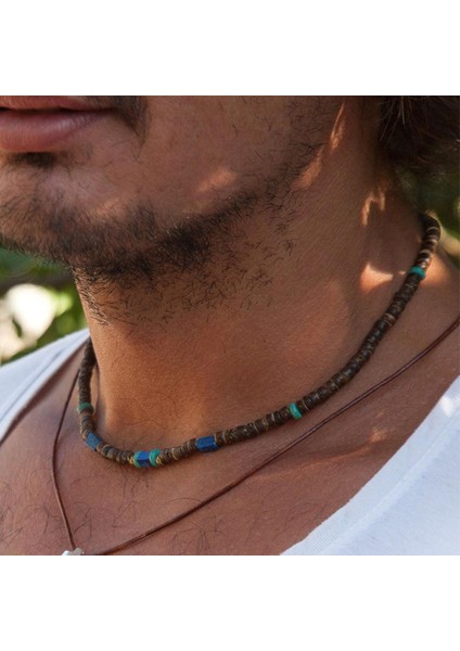 Erkek Tribal Kolye, Erkek Sörf Kolye, Erkek Boho Kolye Erkek Kolye, Kaplan Gözü Siyah Oniks Erkek Kolye (Yurt Dışından)