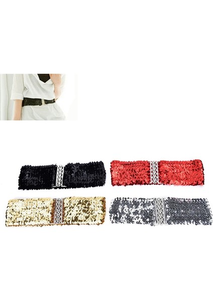 1 Adet Ücretsiz Boyut Parlak Geniş Esnek Kemer Kadın Kuşak Yüksek Moda Metalik Payet Kadın Elbise Kemerleri/siyah (Yurt Dışından) indirimleri