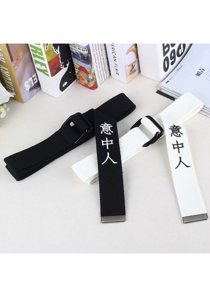 Erkekler Kemer Kanvas Öğrenci Harajuku Çince Karakterler Kişilik Metin Çift Toka Rahat Unisex Kanvas Çift Tokalı Kemer (Yurt Dışından) modelleri
