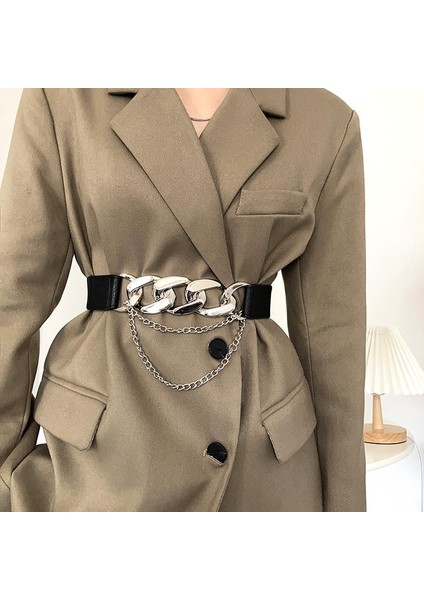 Lüks Marka Altın Zincir Kemer Elastik Gümüş Metal Bel Kemerleri Kadınlar Için Yüksek Kaliteli Streç Bayanlar Ceket Ketting Riem Kemer (Yurt Dışından) modelleri