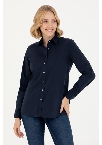 Kadın Lacivert Gömlek Basic 50271263-VR033