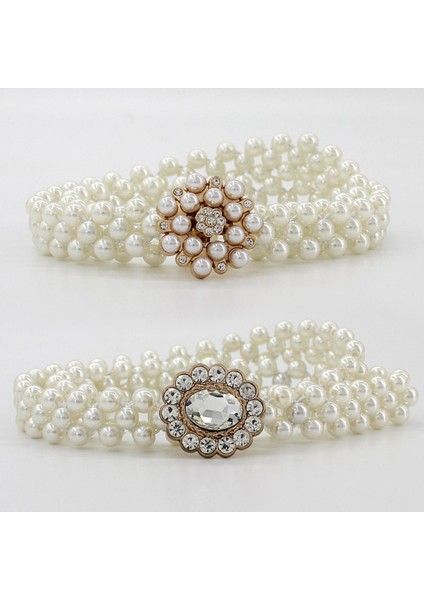 Yüksek Kalite Lüks Moda Yepyeni Zarif Kakma Inci Kuşak Dekorasyon Geniş Kadın Kemer Elbise Elastik Zincir Kemer (Yurt Dışından)