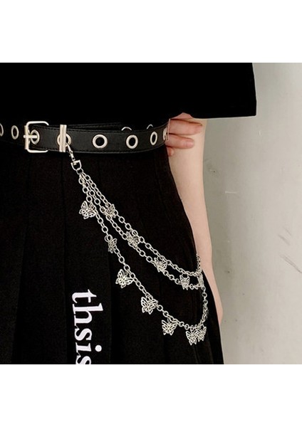 Punk Sokak Kelebek Kemer Bel Zinciri Erkek Kadın Pantolon Zinciri Çok Katmanlı Hiphop Kanca Pantolon Anahtarlık Takı (Yurt Dışından) modelleri