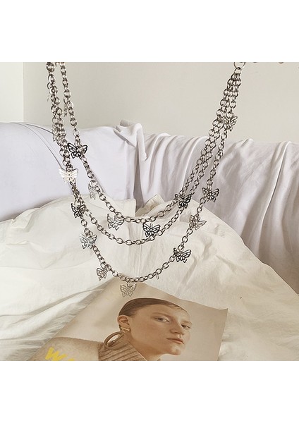 Punk Sokak Kelebek Kemer Bel Zinciri Erkek Kadın Pantolon Zinciri Çok Katmanlı Hiphop Kanca Pantolon Anahtarlık Takı (Yurt Dışından) indirimleri