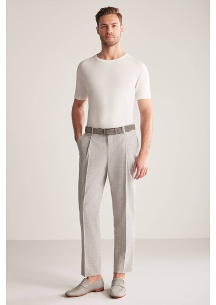 Keten Yün Karışım Açık Gri Klasik Dokuma Pantolon