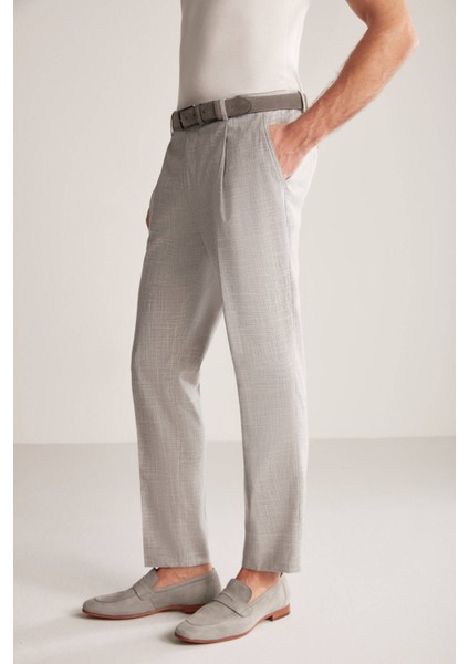 Keten Yün Karışım Açık Gri Klasik Dokuma Pantolon fiyatları