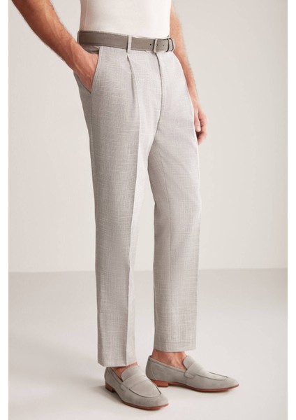 Keten Yün Karışım Açık Gri Klasik Dokuma Pantolon modelleri