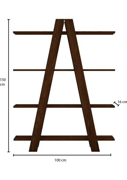 Woodwork Antalya Masif Ağaç Ceviz Renk A Stand 150X100 Kitaplık