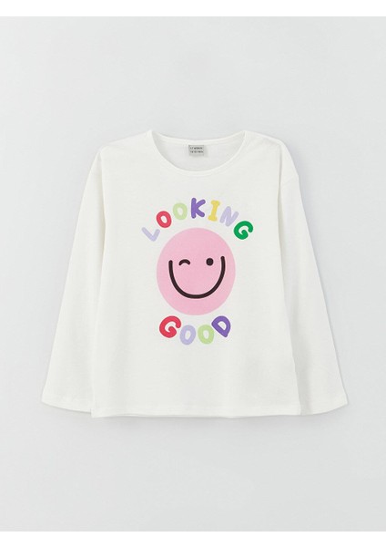Lcw Kids Bisiklet Yaka Baskılı Uzun Kollu Kız Çocuk Tişört