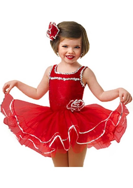 Modern Dans Kız Çocuk Kostümü Kırmızı Lame