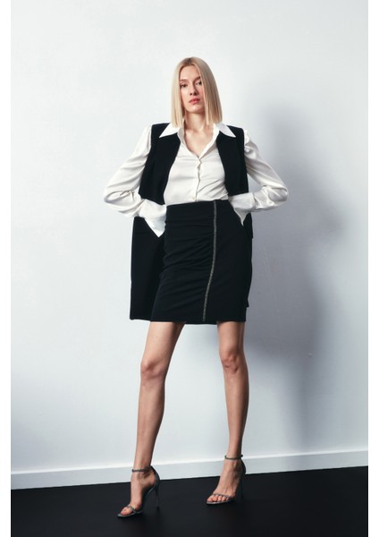 Aksesuar Şeritli Etek - Siyah modelleri