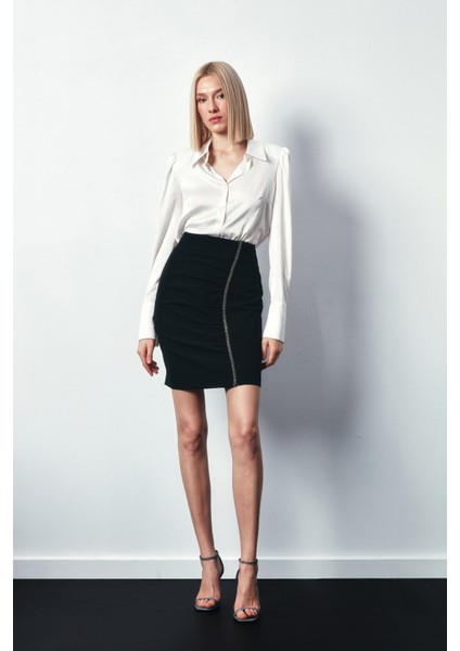 Aksesuar Şeritli Etek - Siyah fırsatları