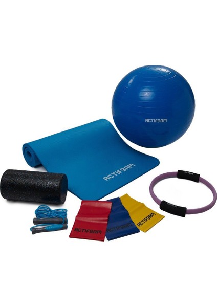 Premium Tam Pilates Seti - Mavi Top 65 cm