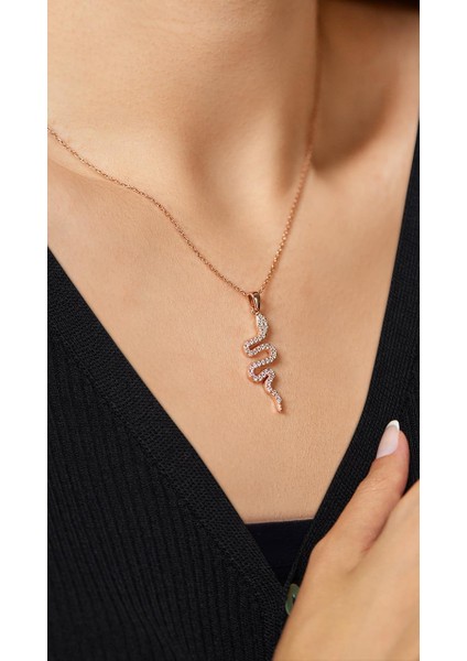 Zirkon Taşlı Rose Yılan Gümüş Kolye modelleri