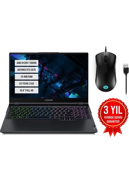 Legion 5 15ACH6H 82JU00EATX Amd Ryzen 7 5800H 16GB 2tb SSD RTX3070 15.6" Freedos Taşınabilir Bilgisayar