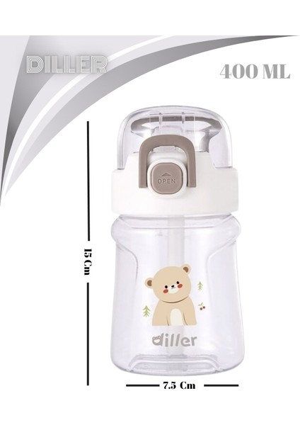 Dıller - Tritan Silikon Pipetli - Karikatürlü Matara - 400 ml