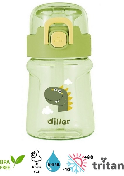 Dıller - Tritan Silikon Pipetli - Karikatürlü Matara - 400 ml