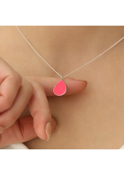 925 Ayar Gümüş Pembe Mineli Minimal Damla Kolye modelleri