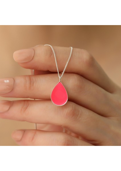 925 Ayar Gümüş Pembe Mineli Minimal Damla Kolye indirimleri