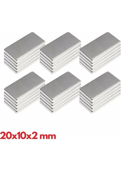 N35 20X10X2 mm Neodyum Mıknatıs 40 Adet, Köşeli, Nikel Kaplamalı Kaliteli ve Dayanıklı Ürün