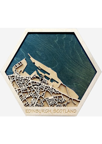 Istediğiniz Yerin Altıgen Ahşap Şehir Haritası, Magnet / Duvar Süsü Kombin (Yeşil)