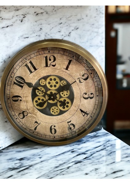 Metal Eskitme Çarklı Otel Ofis Salon Duvar Saati Çap 60 cm modelleri