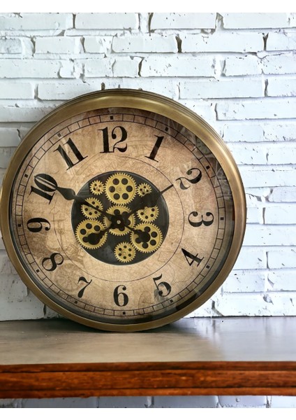 Metal Eskitme Çarklı Otel Ofis Salon Duvar Saati Çap 60 cm indirimleri