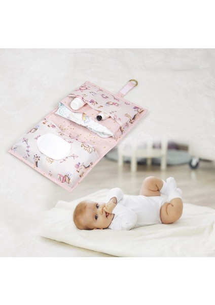 Baby Kullanımı Kolay Desenli Alt Bakım Çantası (Pembe)