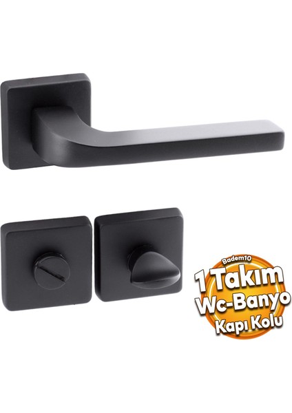 Tog Siyah Wc Banyo Uyumlu Kapı Kolu Kare Rozetli Kapı Kulpu Sağa Sola Uygun Kapı Kolları