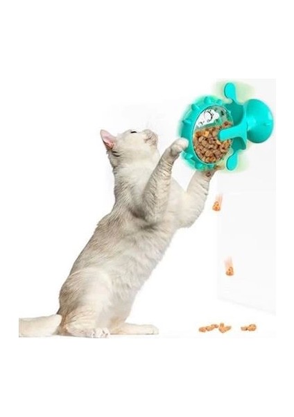 ® Vantuzlu Zilli Interaktif Dönebilen Mama Kaplı Renkli Eğlenceli Eğitici Kedi Oyuncağı